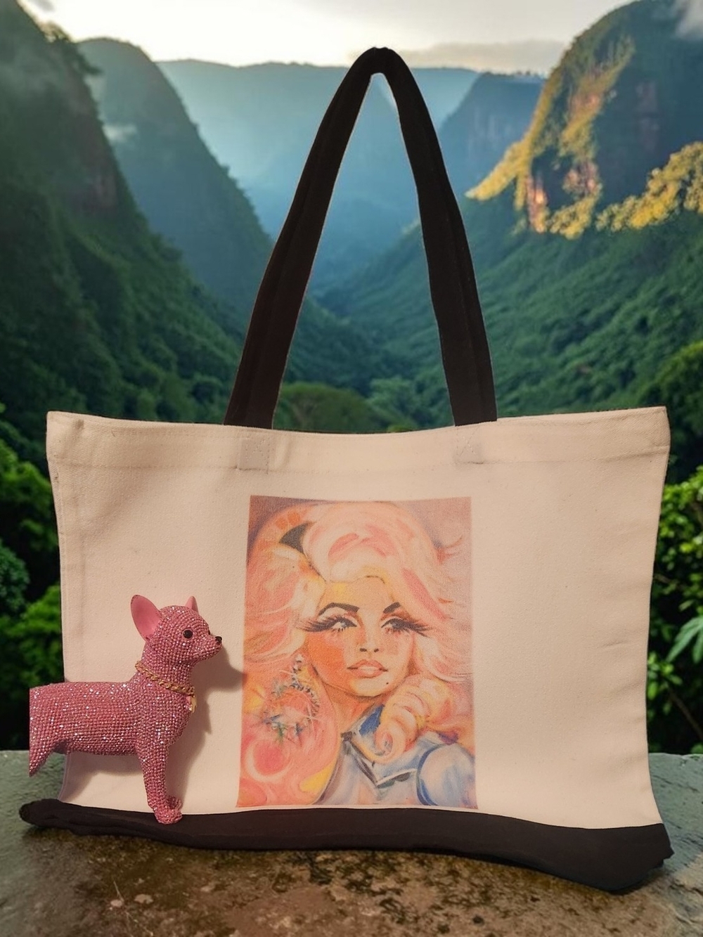 Dolly Parton Portrait Canvas Tote Bag & Make Up Tote. Double Sided